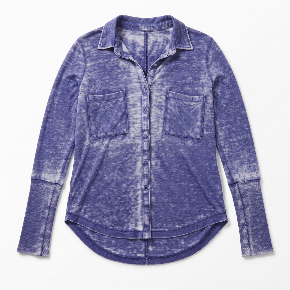 Alternative Womens S Purple Burnout Long Sleeve Button Front Shirt Top